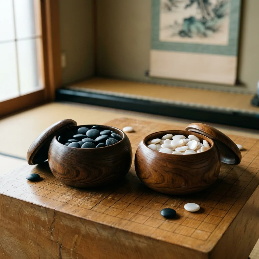 Traditional bowls filled with black and white Go stones